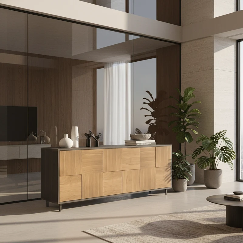 Sideboard "Mosaik" Eiche Premium - Natur/Schwarz geölt 180cm