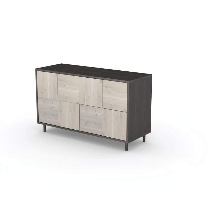 Sideboard "Mosaik" Eiche Rustikal - Schwarz/Weiß geölt 120cm