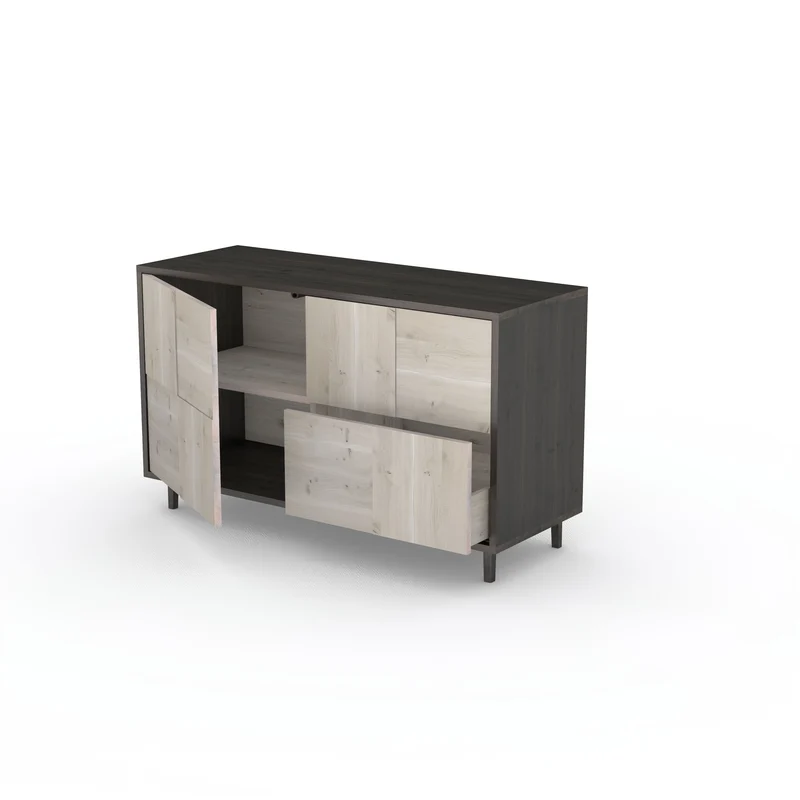 Sideboard "Mosaik" Eiche Rustikal - Schwarz/Weiß geölt 120cm