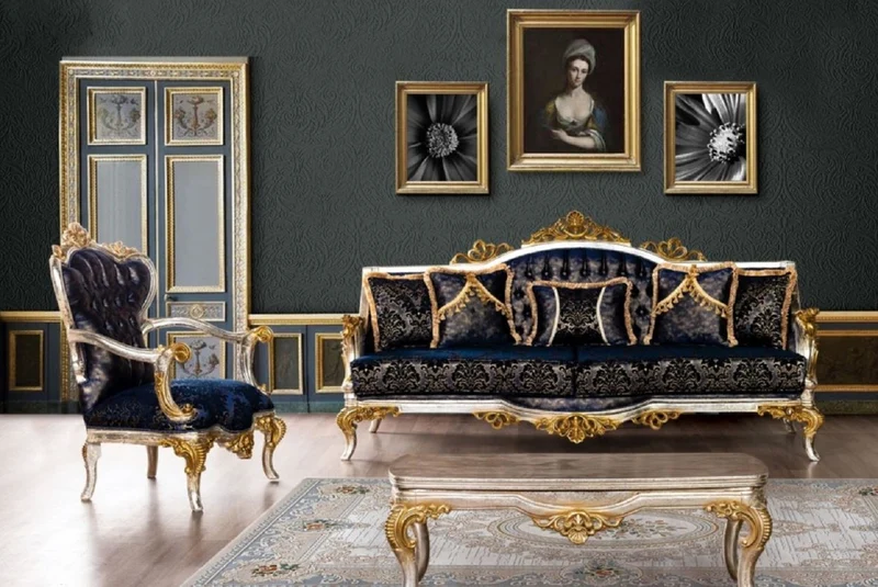 Casa Padrino Luxus Barock Couchtisch Silber / Gold - Massivholz Wohnzimmertisch im Barockstil - Barock Wohnzimmer Möbel - Edel & Prunkvoll