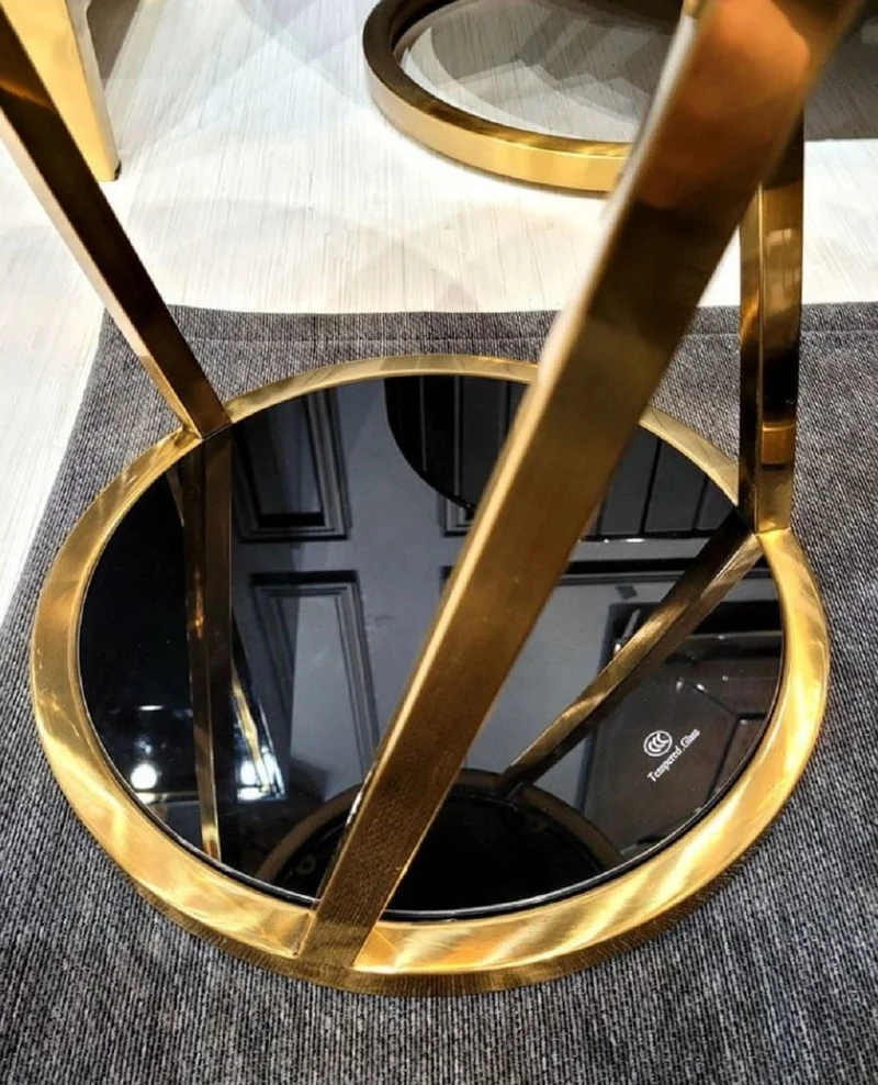 Casa Padrino Luxus Beistelltisch Gold / Schwarz Ø 35 x H. 50 cm - Runder Edelstahl Blumentisch mit getönten Glasplatten - Wohnzimmer Möbel - Luxus Möbel
