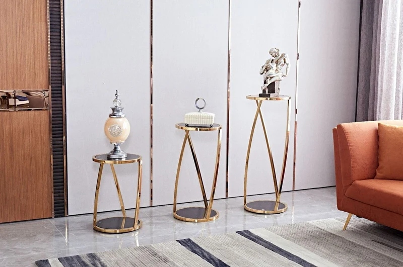 Casa Padrino Luxus Beistelltisch Gold / Schwarz Ø 35 x H. 50 cm - Runder Edelstahl Blumentisch mit getönten Glasplatten - Wohnzimmer Möbel - Luxus Möbel