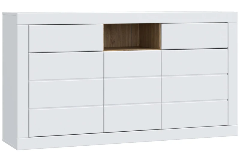 Sideboard Kommode LEFKADAS Weiß seidenmatt 3 Türen 2 Schubladen, Forte