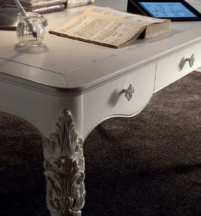 Casa Padrino Luxus Barock Sekretär mit 3 Schubladen Weiß / Silber - Handgefertigter Schreibtisch im Barockstil - Barock Büro Möbel - Luxus Möbel im Barockstil - Luxus Qualität - Made in Italy