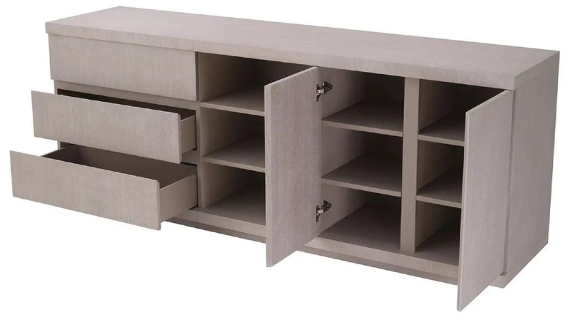 Casa Padrino Luxus Sideboard Grau 220 x 52,5 x H. 85,5 cm - Massivholz Schrank mit 3 Schubladen & 2 Türen - Wohnzimmer & Hotel Möbel - Luxus Qualität