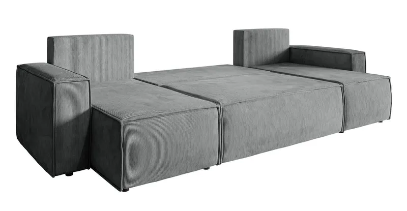 Ecksofa mit Schlaffunktion Copertino U-förmig mit Stauraum, universell, aschgrauer Cordstoff