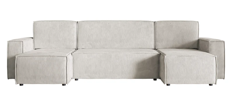Ecksofa mit Schlaffunktion Copertino U-förmig mit Stauraum, universell, sandfarbener Cordstoff