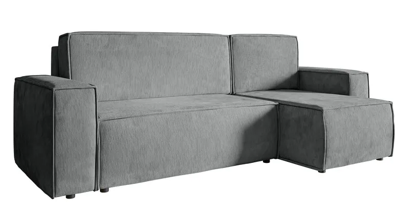 Ecksofa mit Schlaffunktion Copertino, L-förmig, mit Stauraum, universell, grauer Cord