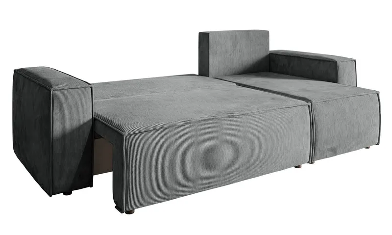 Ecksofa mit Schlaffunktion Copertino, L-förmig, mit Stauraum, universell, grauer Cord