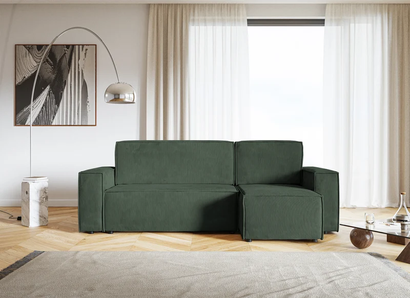 Ecksofa mit Schlaffunktion Copertino, L-förmig, mit Stauraum, universell, grün, Cordstoff