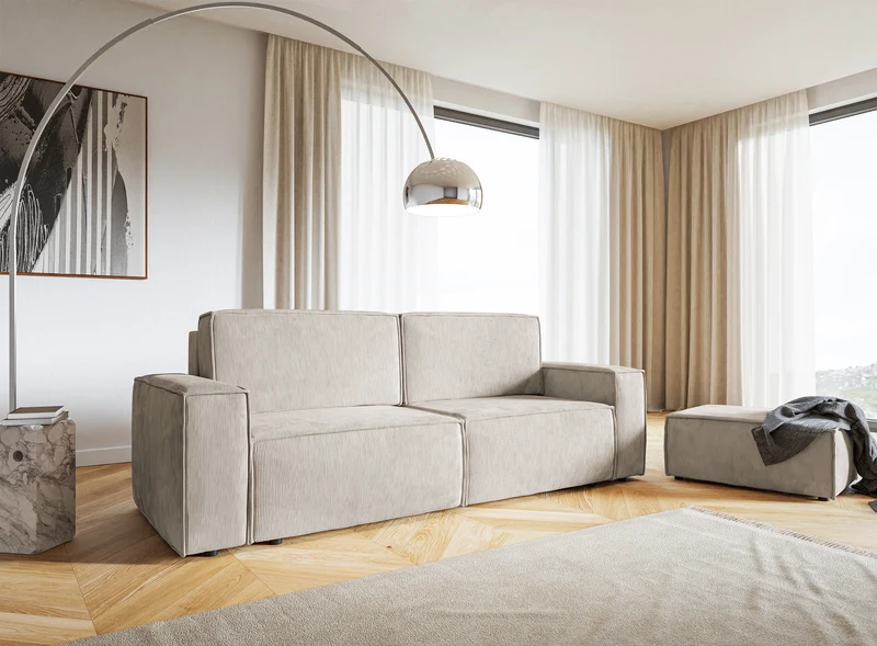 Dreisitziges ausklappbares Sofa Copertino, beige Cord