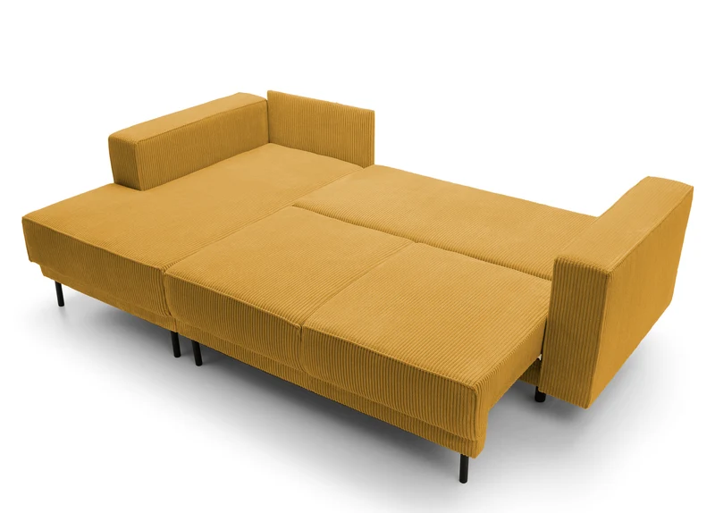 Ecksofa mit Schlaffunktion Rodario mini, L-förmig, mit Stauraum, senfgelb, Cordstoff, linksseitig