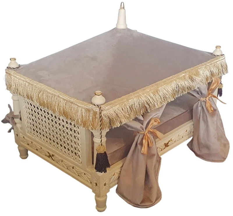 Casa Padrino Barock Hundebett Grau / Creme / Gold - Handgefertigtes Antik Stil Hundebett - Prunkvolle Hunde Möbel im Barockstil - Antik Stil Tiermöbel - Barock Tiermöbel