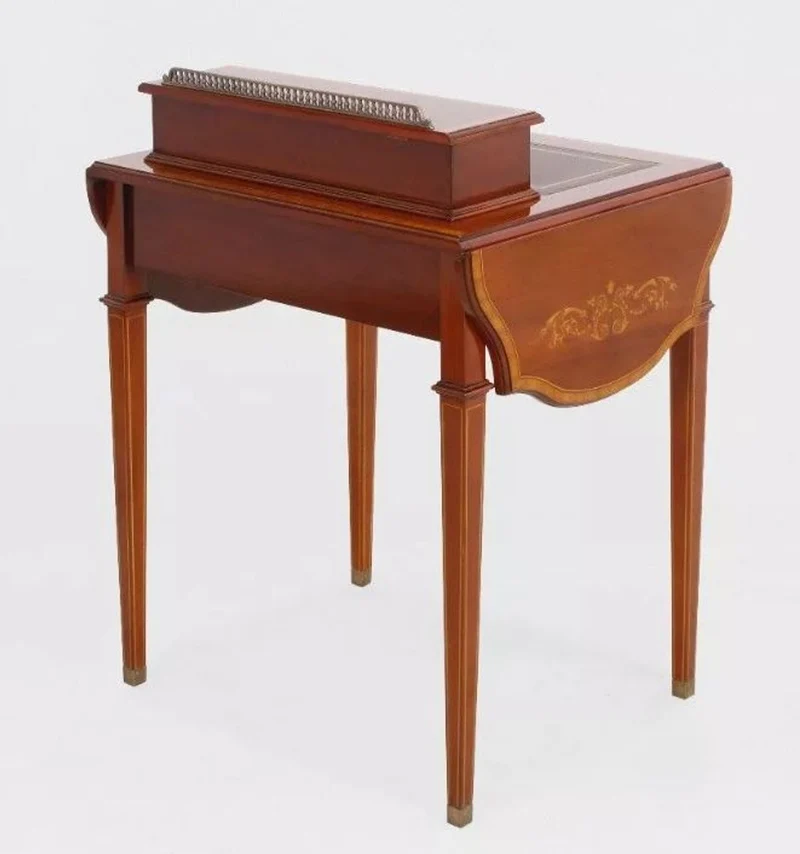 Casa Padrino Luxus Barock Schreibtisch Hellbraun / Echtleder Braun ausklappbar 104 x 49 x H. 80 cm - Massivholz Antik Stil Sekretär mit Schublade