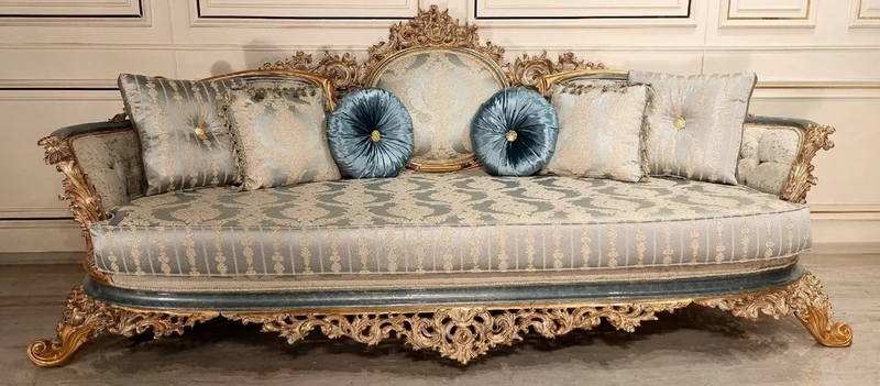 Casa Padrino Luxus Barock Wohnzimmer Sofa Türkis / Creme / Gold - Handgefertigtes Barockstil Sofa - Luxus Wohnzimmer Möbel im Barockstil - Barock Möbel - Edel & Prunkvoll