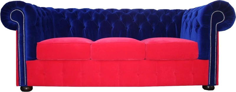 Casa Padrino Chesterfield 3er Sofa in Blau-Rot 200 x 90 x H. 78 cm - Luxus Qualität