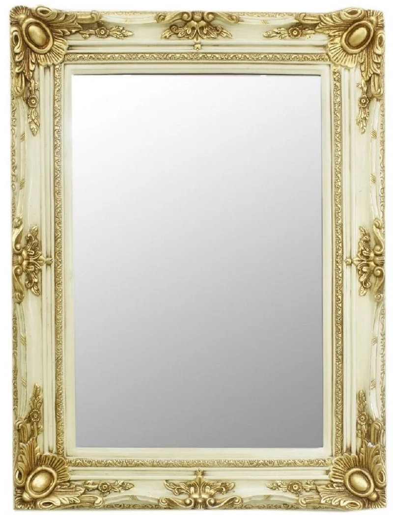 Casa Padrino Barock Spiegel Creme / Gold 90 x 10 x H. 120 cm - Handgefertigter Wandspiegel im Barockstil - Garderoben Spiegel - Wohnzimmer Spiegel - Barock Möbel
