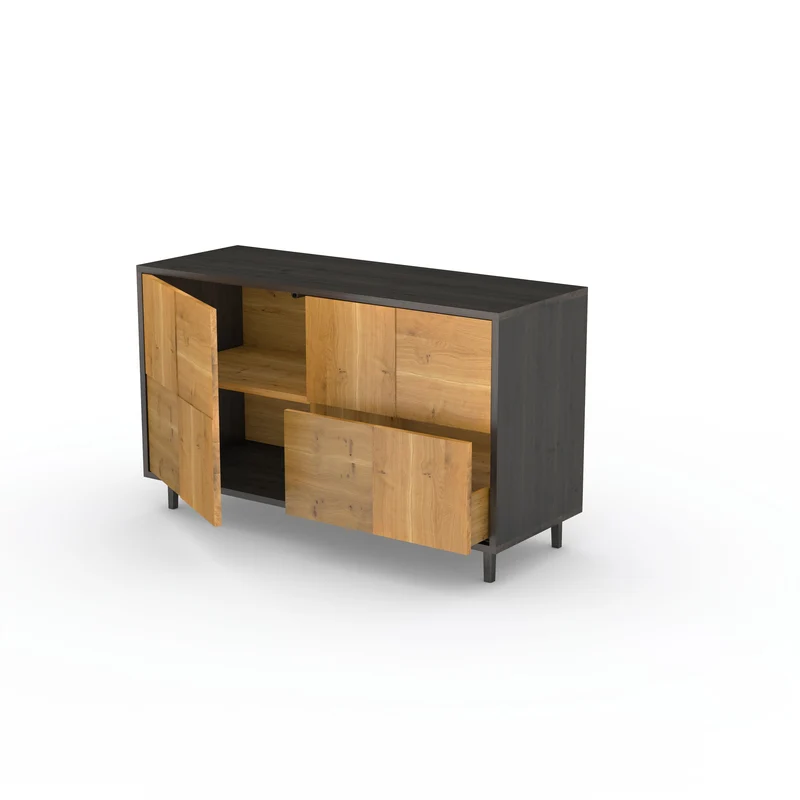 Sideboard "Mosaik" Eiche Rustikal - Natur/Schwarz geölt 120cm