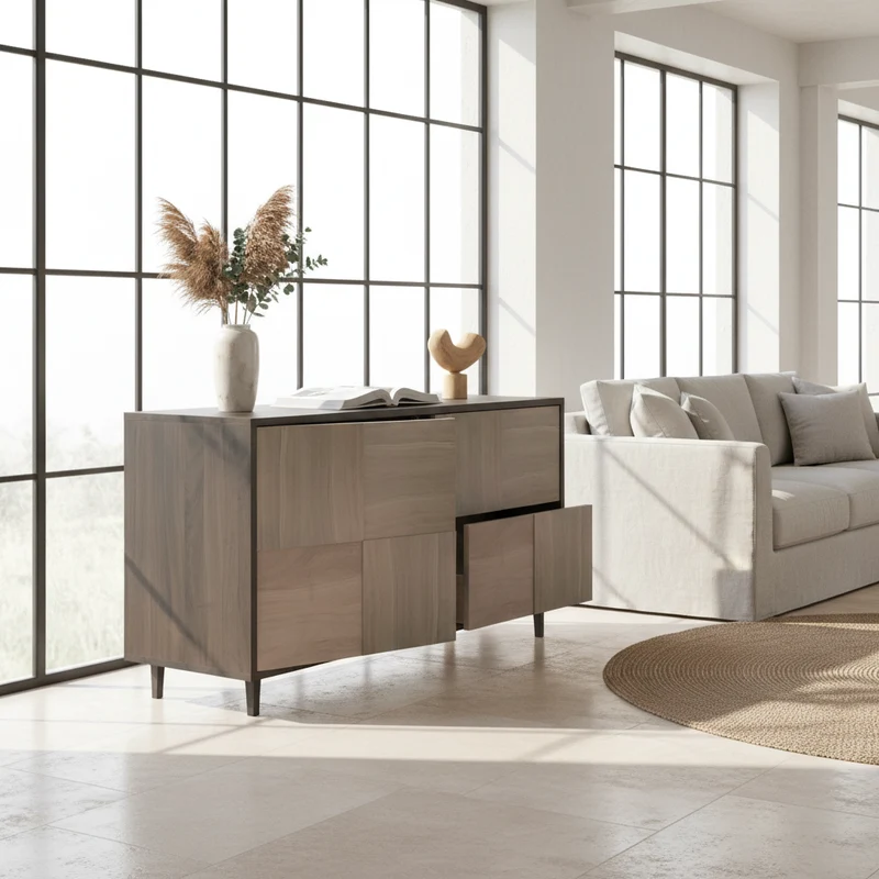 Sideboard "Mosaik" Eiche Premium - Schwarz/Weiß geölt 120cm