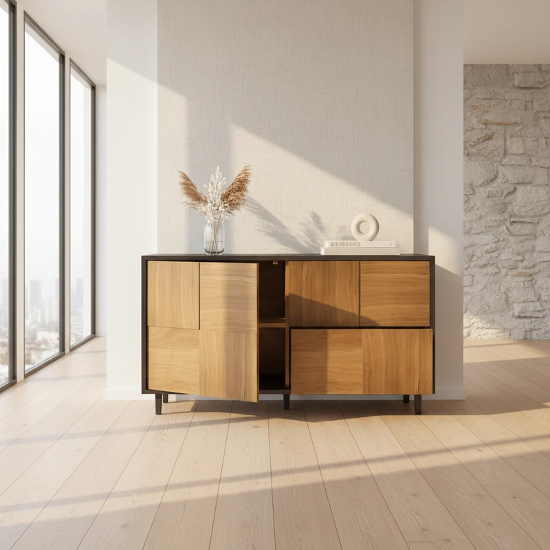 Sideboard "Mosaik" Eiche Premium - Natur/Schwarz geölt 120cm