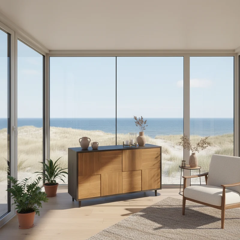 Sideboard "Mosaik" Eiche Premium - Natur/Schwarz geölt 120cm