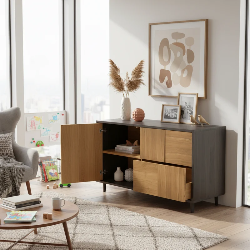Sideboard "Mosaik" Eiche Premium - Natur/Schwarz geölt 120cm