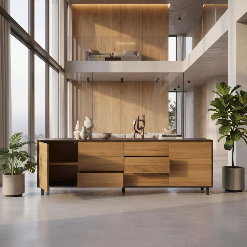 Sideboard "schmale Fuge" Eiche Premium - Natur/Schwarz geölt 240cm