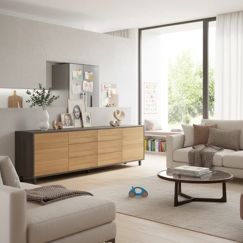 Sideboard "schmale Fuge" Eiche Premium - Natur/Schwarz geölt 240cm
