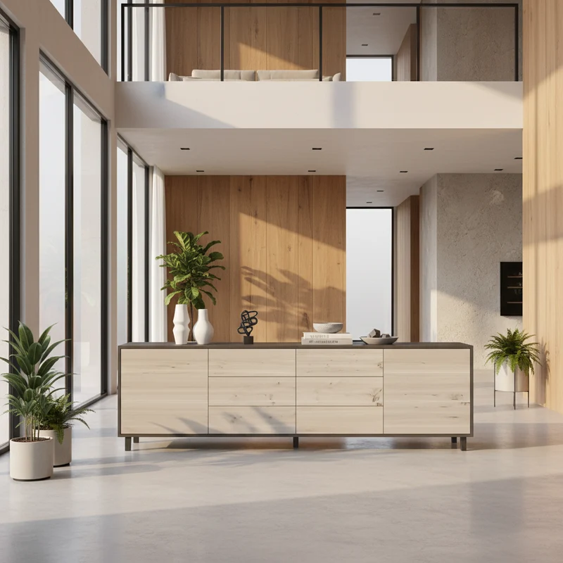 Sideboard "schmale Fuge" Eiche Rustikal - Schwarz/Weiß geölt 240cm