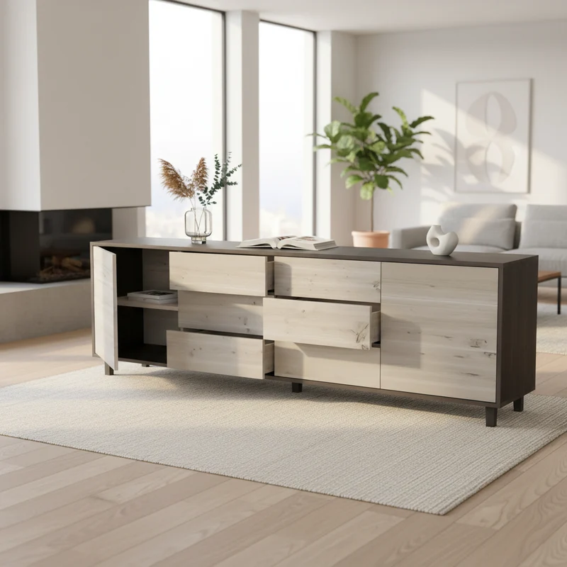 Sideboard "schmale Fuge" Eiche Rustikal - Schwarz/Weiß geölt 240cm