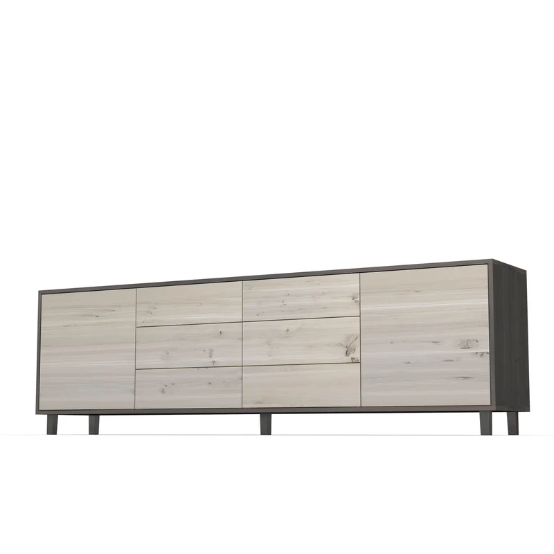 Sideboard "schmale Fuge" Eiche Rustikal - Schwarz/Weiß geölt 240cm