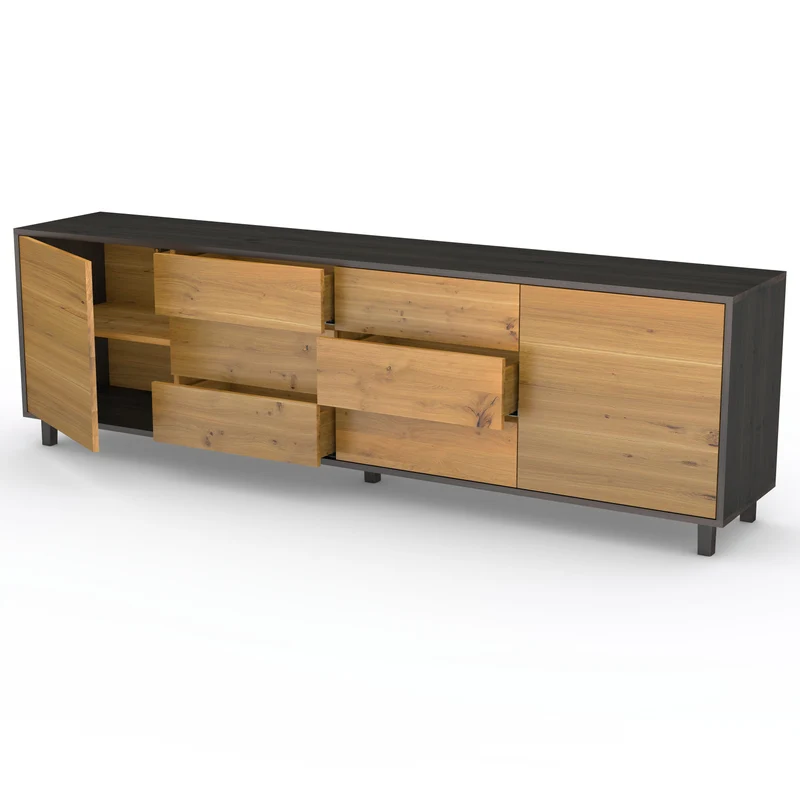 Sideboard "schmale Fuge" Eiche Rustikal - Natur/Schwarz geölt 240cm