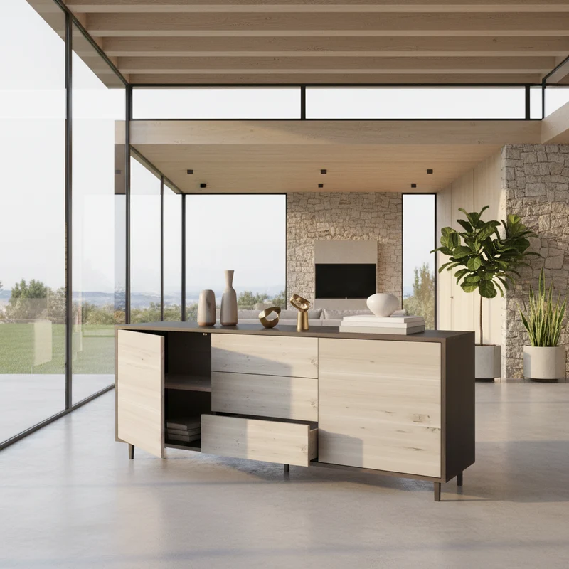 Sideboard "schmale Fuge" Eiche Rustikal - Schwarz/Weiß geölt 180cm