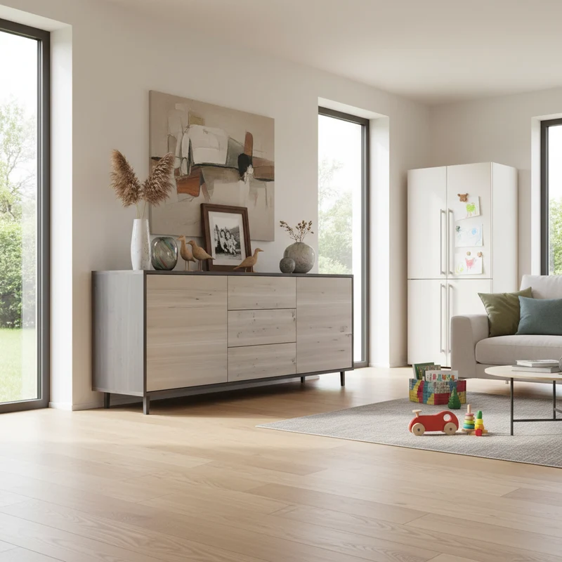 Sideboard "schmale Fuge" Eiche Rustikal - Schwarz/Weiß geölt 180cm
