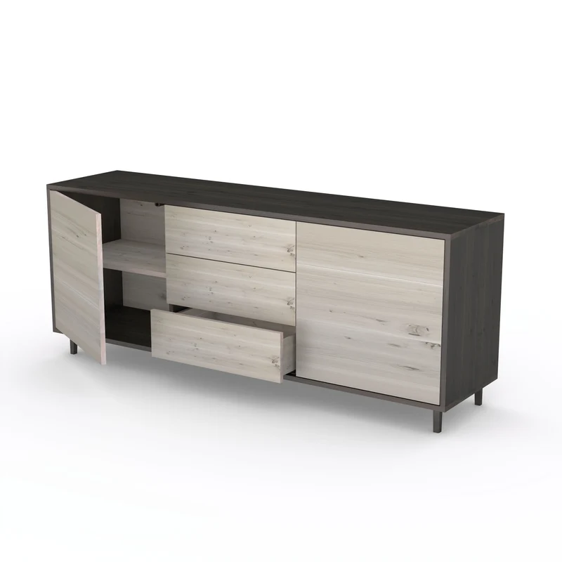 Sideboard "schmale Fuge" Eiche Rustikal - Schwarz/Weiß geölt 180cm