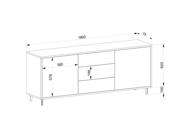 Sideboard "schmale Fuge" Eiche Rustikal - Natur/Schwarz geölt 180cm