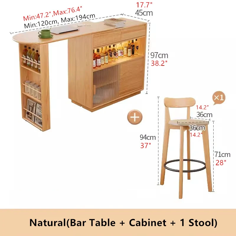 Um 360 Grad drehbarer Bartisch mit Schrank und Hockern