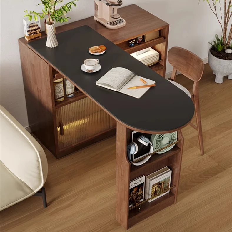 360° drehbarer Bartisch aus Massivholz mit doppelseitigem Aufbewahrungsschrank