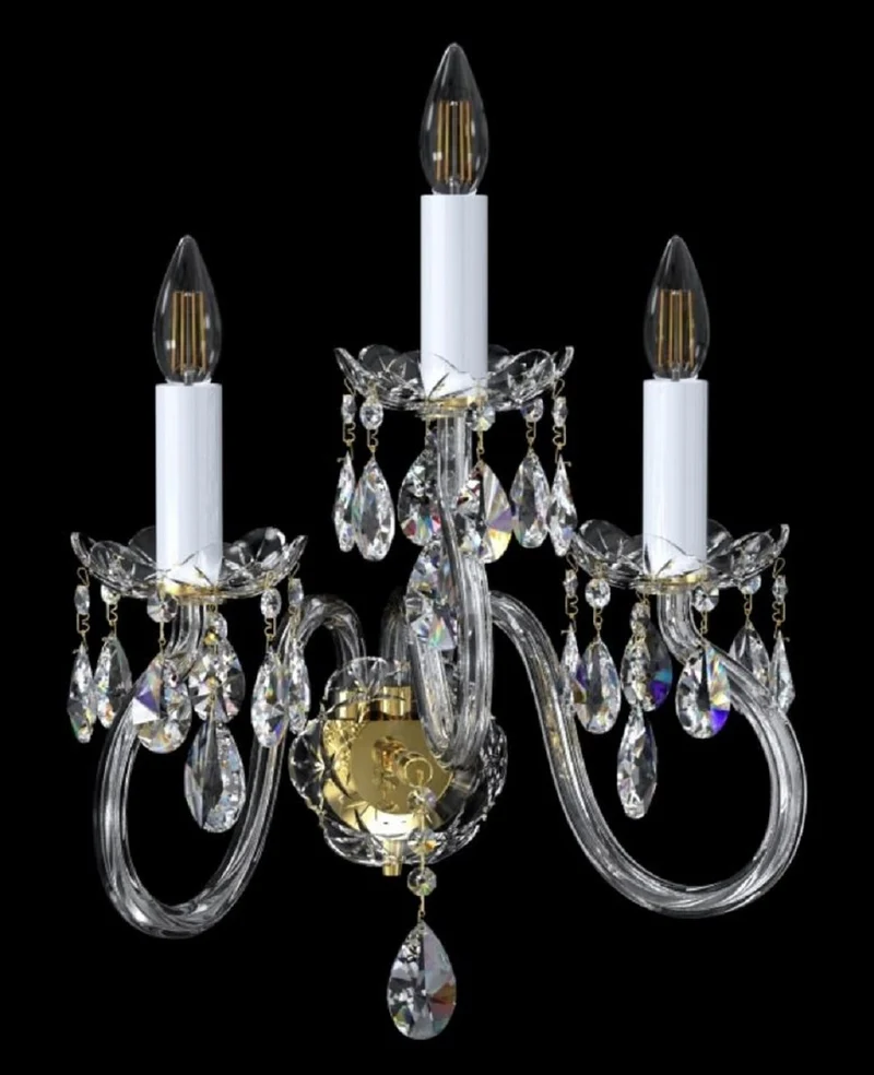 Casa Padrino Luxus Barock Kristall Wandleuchte Gold / Weiß 35,5 x 21,5 x H. 49 cm - Prunkvolle Wandlampe mit Böhmischem Kristallglas - Barock Kristall Leuchten