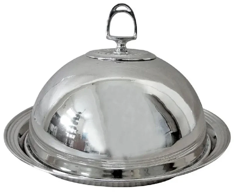 Casa Padrino Jugendstil Servierschale mit Deckel Silber Ø 30 x H. 19 cm - Rundes Messing Serviertablett - Gastronomie Accessoires - Restaurant Accessoires - Hotel Accessoires