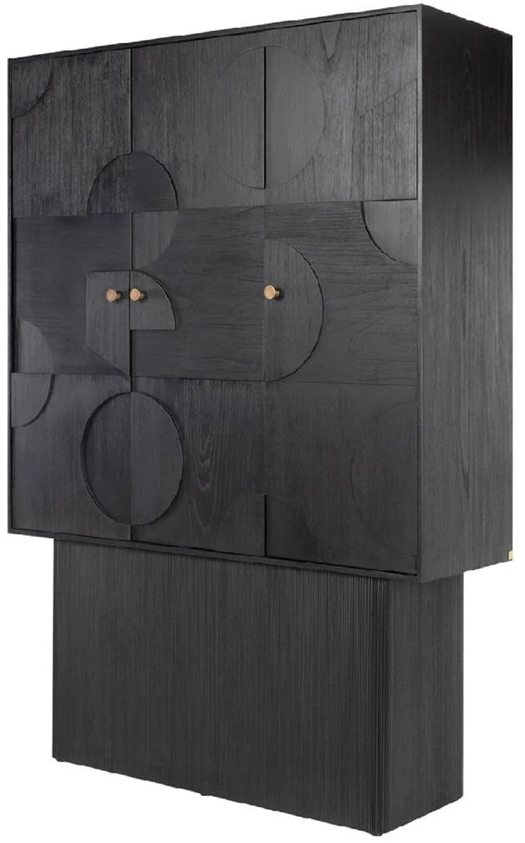 Casa Padrino Luxus Designer Schrank Schwarz 130 x 45 x H. 190 cm - Massivholz Regalschrank mit 3 Türen - Schlafzimmer Schrank - Wohnzimmer Schrank - Büro Schrank - Luxus Möbel