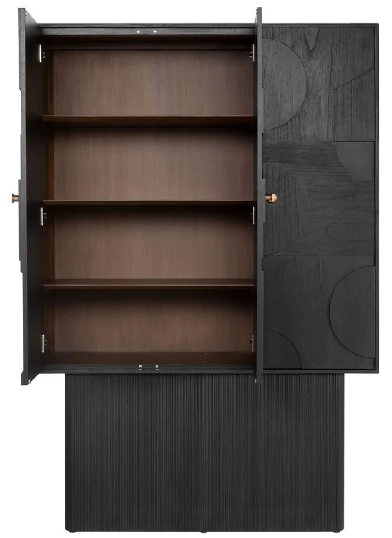Casa Padrino Luxus Designer Schrank Schwarz 130 x 45 x H. 190 cm - Massivholz Regalschrank mit 3 Türen - Schlafzimmer Schrank - Wohnzimmer Schrank - Büro Schrank - Luxus Möbel