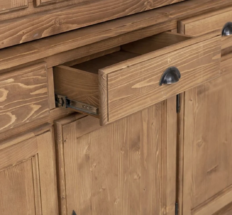 Casa Padrino Landhausstil Esszimmerschrank Naturfarben / Weiß 230 x 45 x H. 200 cm - Massivholz Küchenschrank - Esszimmer Möbel im Landhausstil - Landhausstil Esszimmer Einrichtung