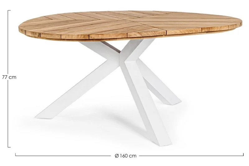 Casa Padrino Luxus Gartentisch Naturfarben / Weiß Ø 160 x H. 77 cm - Garten Esstisch mit Teakholz Tischplatte und Aluminium Beinen - Garten & Terrassen Tisch - Luxus Garten & Terrassen Möbel