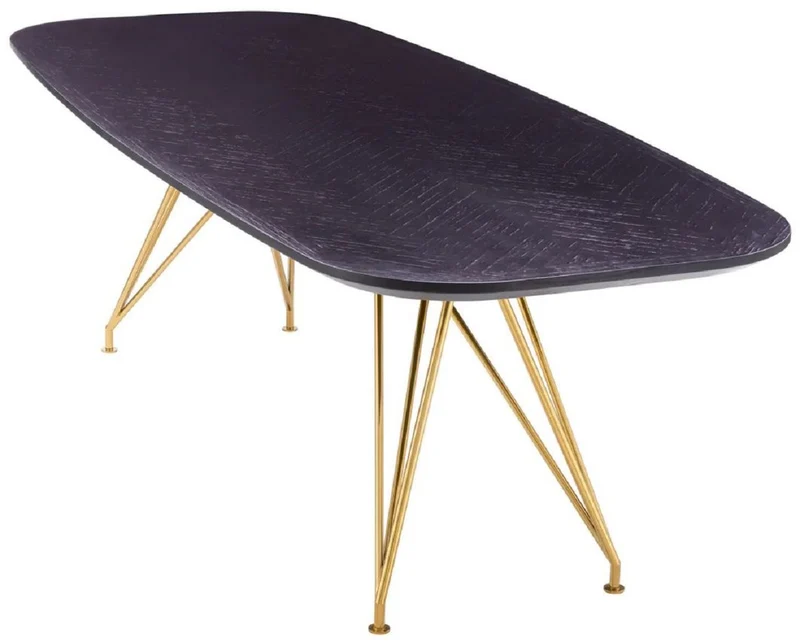 Casa Padrino Luxus Esstisch Schwarzgrau / Messing 240 x 99,5 x H. 76,5 cm - Rechteckiger Küchentisch mit Massivholz Tischplatte - Esszimmer Möbel - Küchen Möbel - Luxus Möbel - Luxus Einrichtung