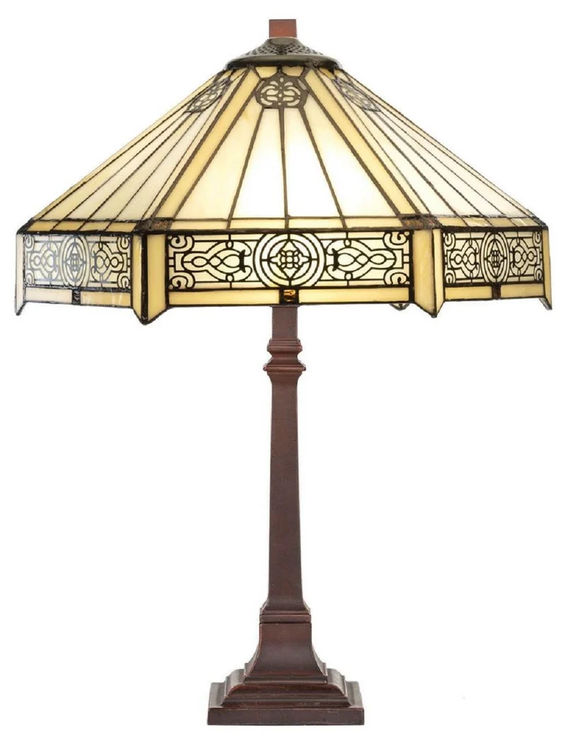 Casa Padrino Luxus Tiffany Tischleuchte Mehrfarbig Ø 40 x H. 64 cm - Tiffany Schreibtischleuchte - Wohnzimmer Deko Leuchte - Scheibtisch Deko Leuchte - Luxus Tiffany Leuchten