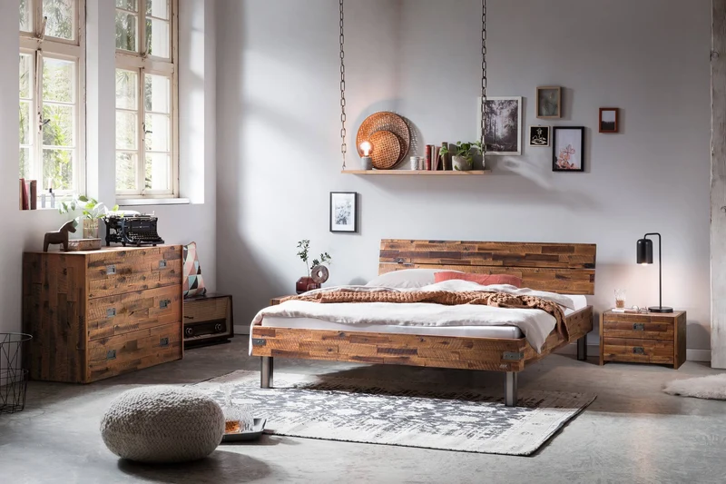 Hasena Nachttisch Lica Akazie Vintage Brown im Industrial-Loft-Style