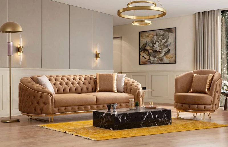 Casa Padrino Luxus Chesterfield Kunstleder Sessel Vintage Braun / Messing 85 x 80 x H. 100 cm - Wohnzimmer Sessel - Wohnzimmer Möbel - Luxus Möbel - Luxus Wohnzimmer Einrichtung