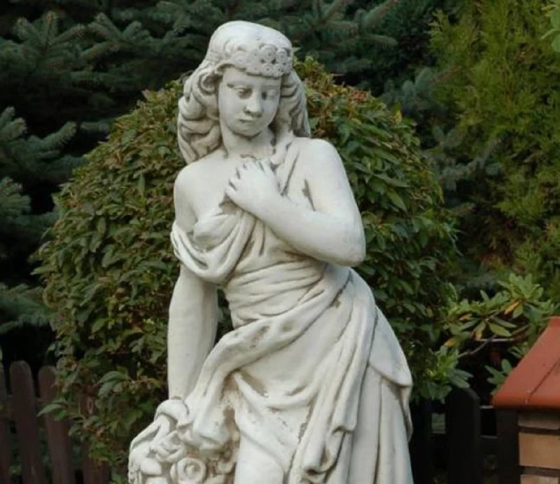 Casa Padrino Jugendstil Garten Deko Skulptur Dame Grau H. 132 cm - Elegante Garten Deko Stein Figur - Barock & Jugendstil Garten Deko Accessoires