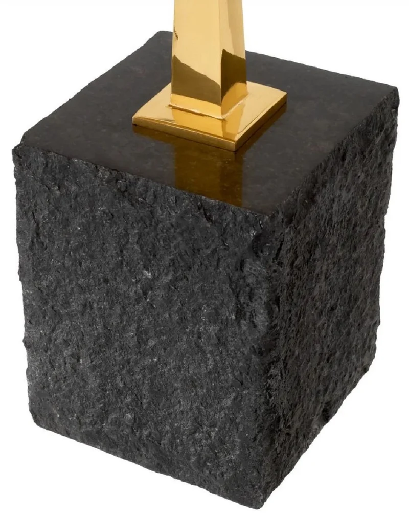 Casa Padrino Luxus Beistelltisch Messing / Schwarz 56 x 36 x H. 50 cm - Ovaler Messing Tisch mit Granitsockel - Luxus Möbel - Wohnzimmer Möbel - Luxus Einrichtung - Wohnzimmer Einrichtung